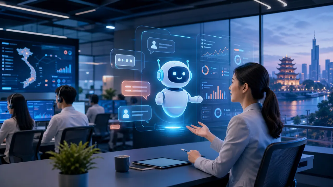 Chatbot AI chăm sóc khách hàng 24/7 kết nối CRM và nhân viên hỗ trợ