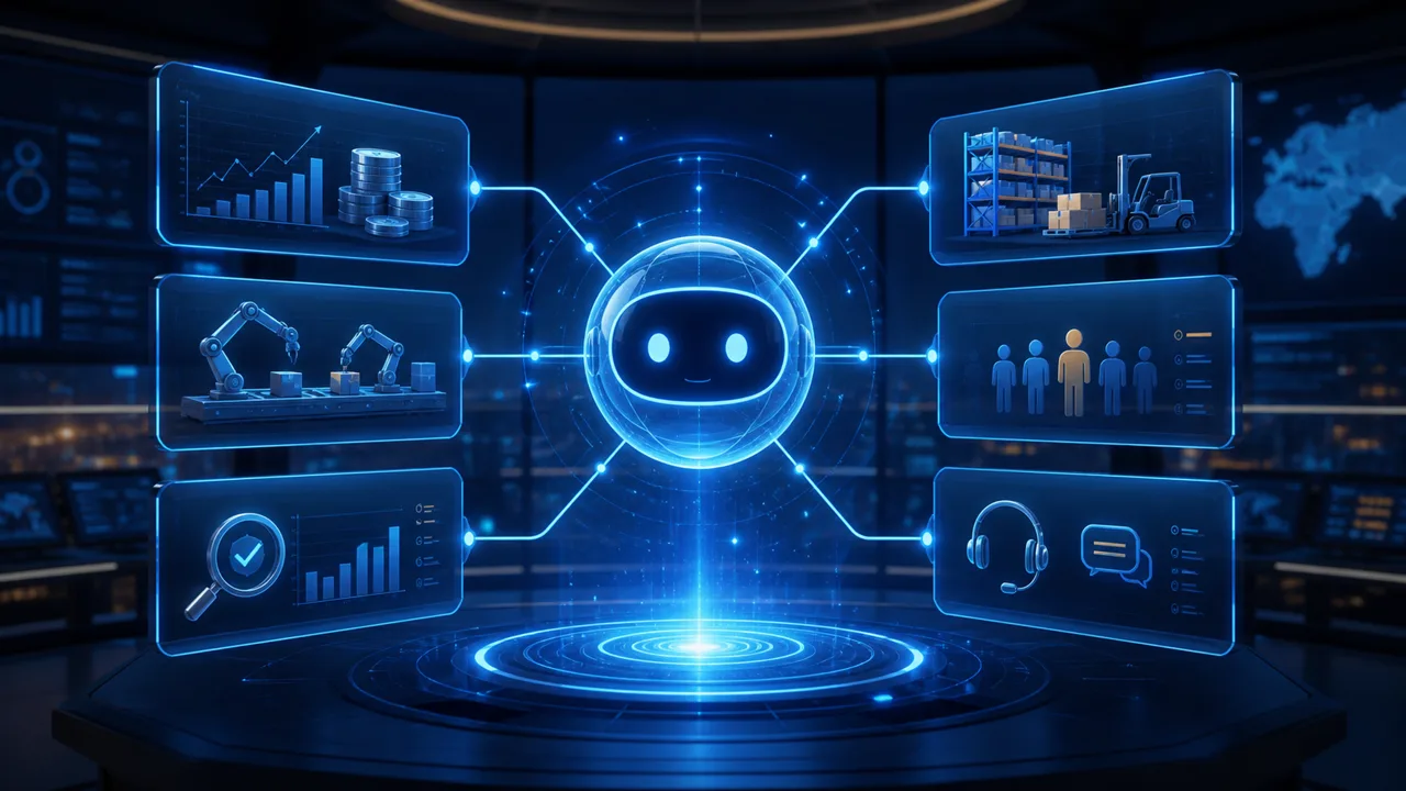 Virtual Agent kết nối các phân hệ ERP sản xuất chất lượng kho nhân sự và tài chính