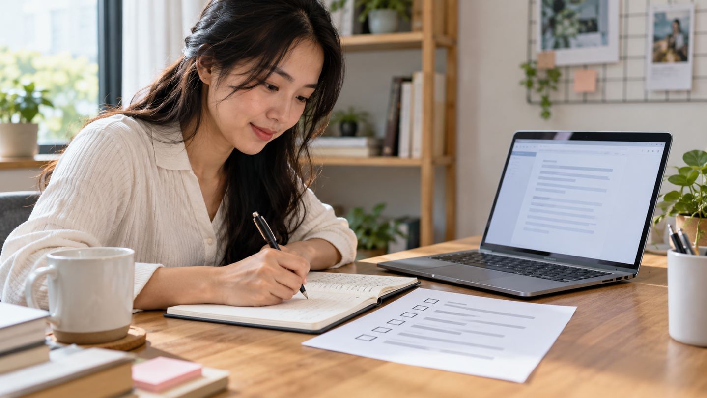 Người học thực hành chuyển ghi chú thành đầu ra công việc và đánh dấu các điểm cần kiểm chứng